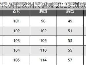 国产尺码和欧洲尺码表 2023 浏览受阻