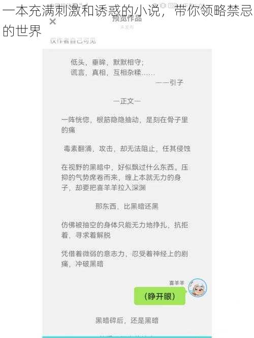 一本充满刺激和诱惑的小说，带你领略禁忌的世界