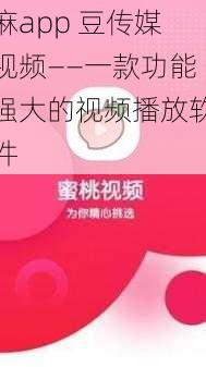 麻app 豆传媒视频——一款功能强大的视频播放软件