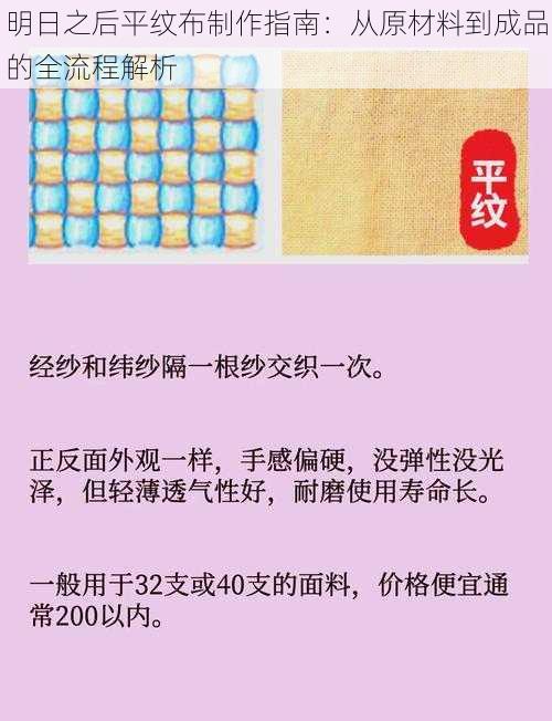 明日之后平纹布制作指南：从原材料到成品的全流程解析