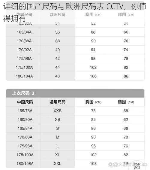 详细的国产尺码与欧洲尺码表 CCTV，你值得拥有