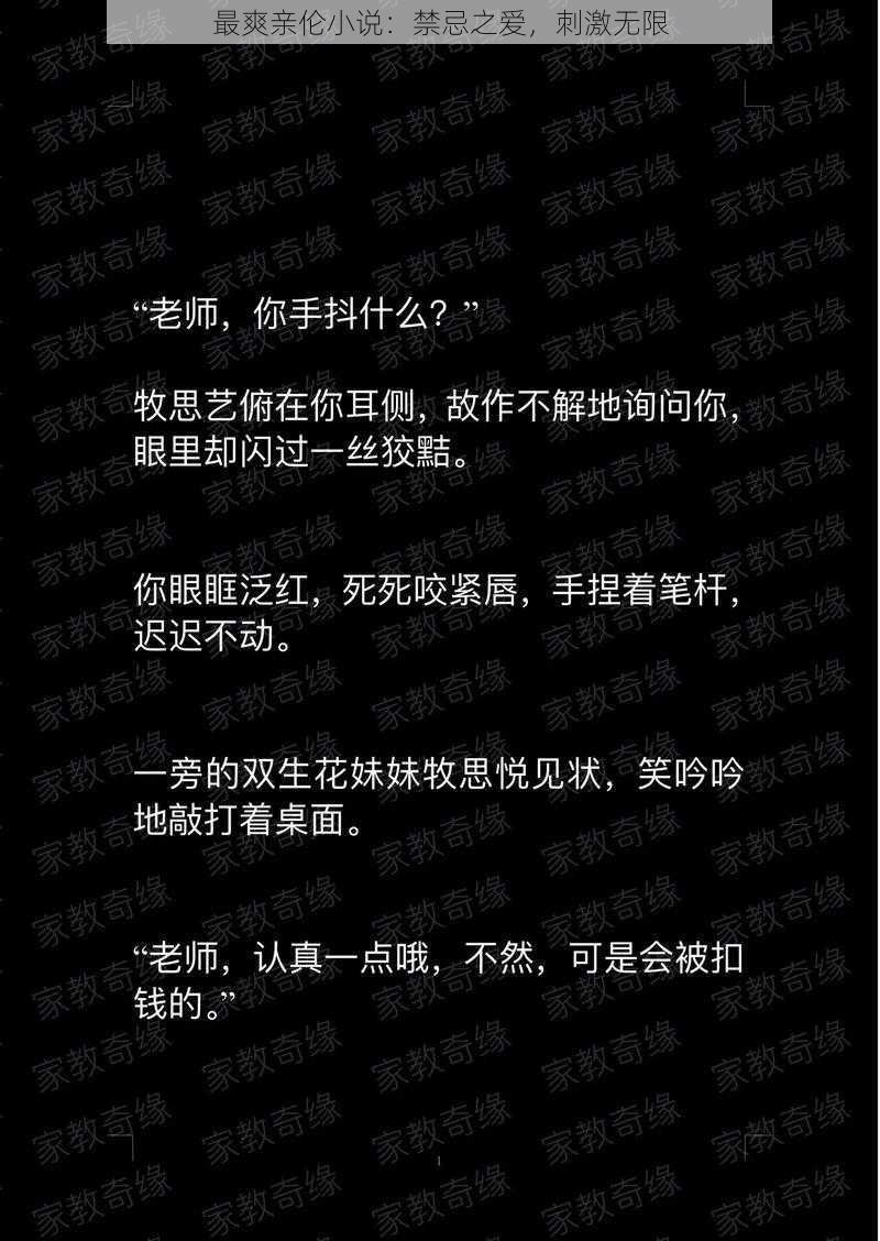 最爽亲伦小说：禁忌之爱，刺激无限