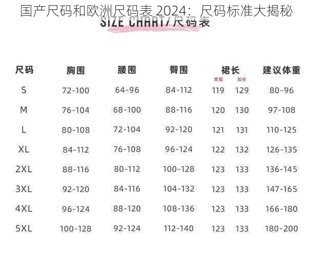 国产尺码和欧洲尺码表 2024：尺码标准大揭秘